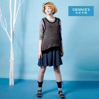 【Gennies 奇妮】暖感時尚羊毛背心洋裝-灰(孕婦裝 無袖 拼接 連身洋裝)