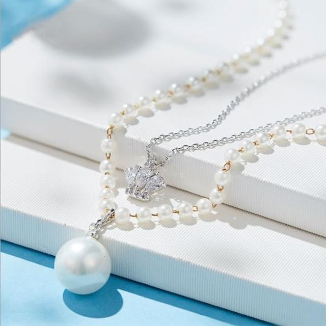 【Angel】海洋公主珍珠雙鍊水鑽項鍊(珍珠白)