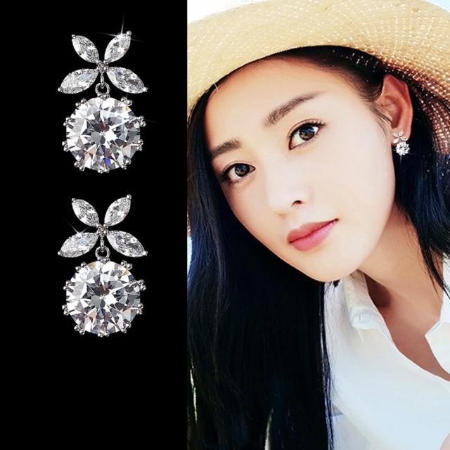 【Emi 艾迷】韓系閃耀花形花瓣鋯石 925銀針 耳環