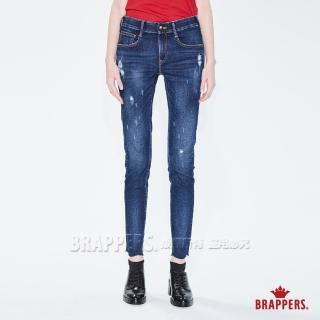 【BRAPPERS】女款 新美腳 ROYAL 系列-彈性褲口不規則波浪窄管褲(藍)