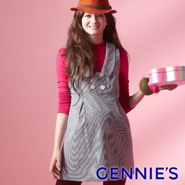 【Gennies 奇妮】甜美直條紋無袖長版上衣(灰G3227)