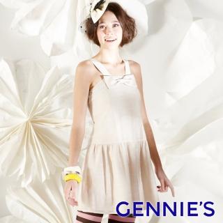 【Gennies 奇妮】可愛蝴蝶結無袖洋裝(粉膚G1128)