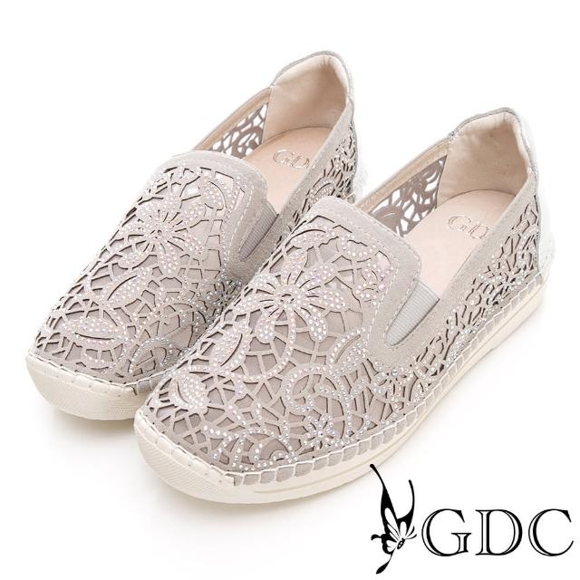 【GDC】爆賣款花朵簍空鑲鑽懶人休閒鞋-銀色(814648)