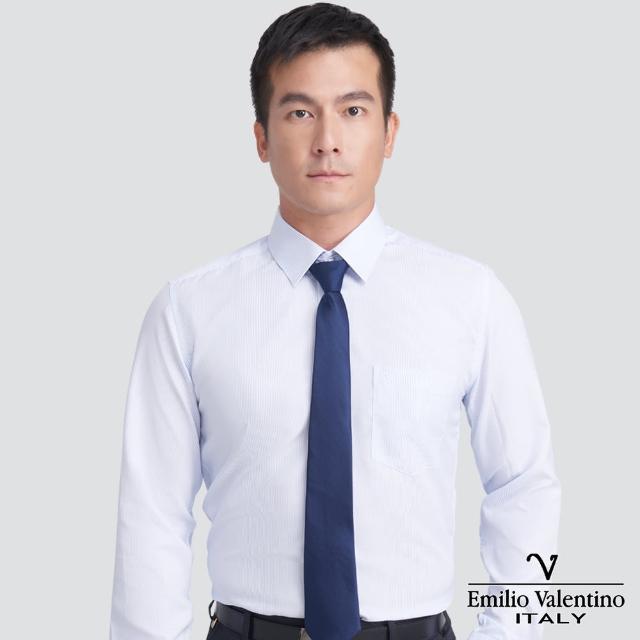 【Emilio Valentino 范倫提諾】修身條紋長袖襯衫(藍條)