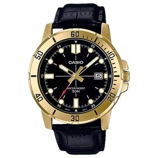 【CASIO 卡西歐】指針男錶 皮革錶帶 日期顯示 防水50米(MTP-VD01GL-1E)