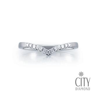 【City Diamond 引雅】14K天然鑽石V型白K金戒指 鑽戒 線戒