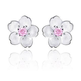 【I.Dear Jewelry】戀戀櫻花-韓國清新花朵造型鑲鑽耳針耳環(2色)