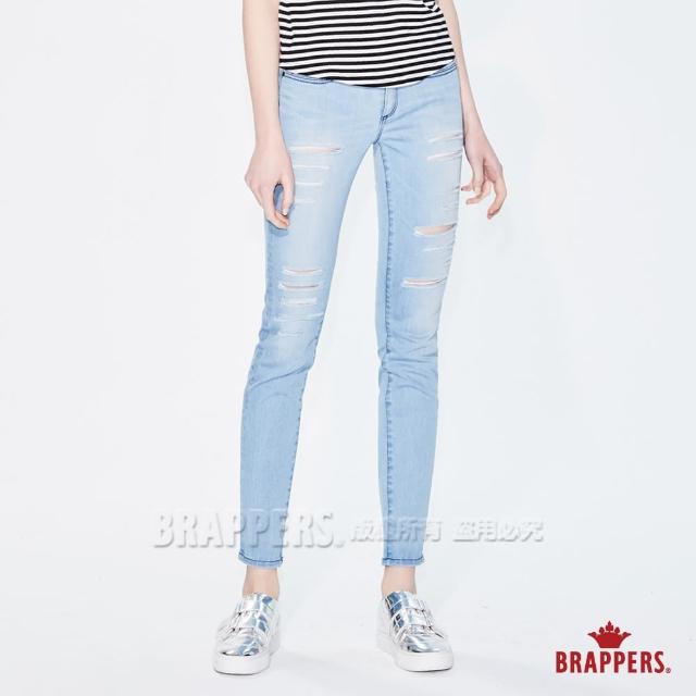 【BRAPPERS】女款 新美腳 ROYAL系列-彈性不規則磨破九分褲(淺藍)
