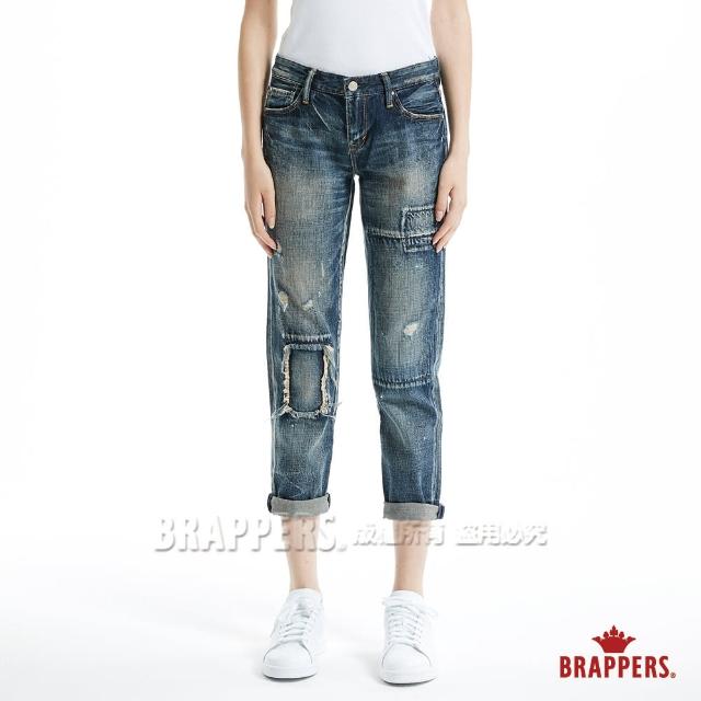 【BRAPPERS】女款 Boy Friend Jeans系列-大破補丁八分反摺褲(深藍)