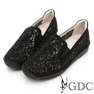 【GDC】爆賣款花朵簍空鑲鑽懶人休閒鞋-黑色(814648)