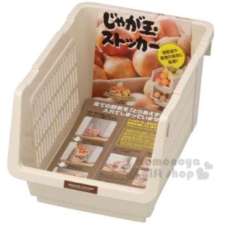 〔小禮堂〕日本INOMATA 可疊放附滑輪蔬果收納籃《淺棕.深長方》耐重10kg