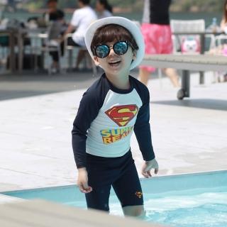 【小衣衫童裝】夏季男童帥氣超人長袖泳衣褲套裝(1070423)