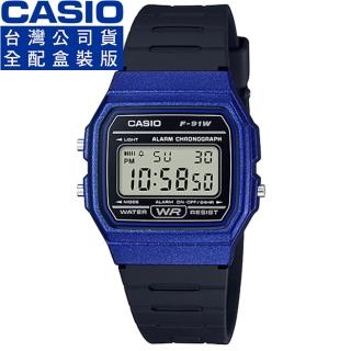 【CASIO 卡西歐】卡西歐鬧鈴方形電子錶-藍(F-91WM-2A 公司貨全配錶盒)