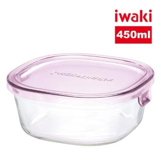 【iwaki】耐熱玻璃方形微波保鮮盒450ml(粉色)