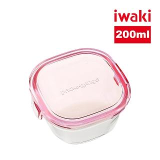 【iwaki】耐熱玻璃方形微波保鮮盒200ml(粉色)