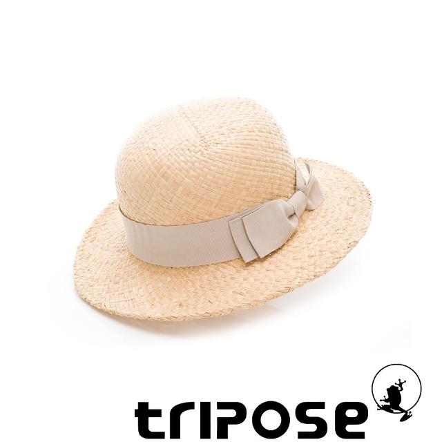 【tripose】都會清新-100% Raffia入門款圓頂寬飾帶草帽(飾帶-米色)