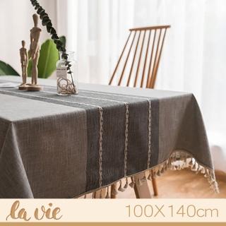 【La Vie】韓版棉麻流蘇亞麻復古繡花桌布(100X140cm)