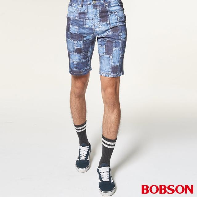 【BOBSON】男款低腰吸濕速乾印花短褲(藍237-53)