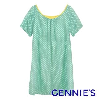 【Gennies 奇妮】甜心點點可愛蝴蝶結洋裝(綠底白點G1524)