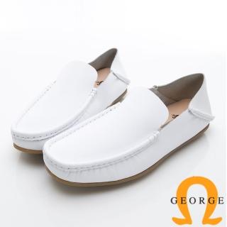 【GEORGE 喬治皮鞋】水洗系列 素面縫線懶人休閒鞋-白418017BJ-30