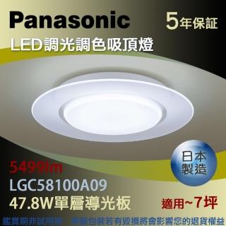 【Panasonic 國際牌】LED調光調色吸頂燈 47.8W單層導光板(LGC58100A09)