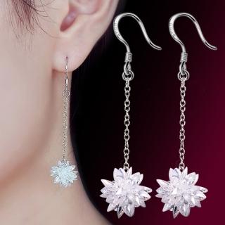 【I.Dear Jewelry】冰雨花-韓國垂墜流蘇立體冰花造型銀色耳勾耳環(冰雨花)