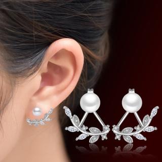 【I.Dear Jewelry】葉來香-韓國垂墜樹葉鑲鑽造型珍珠銀色耳針耳環(葉來香)