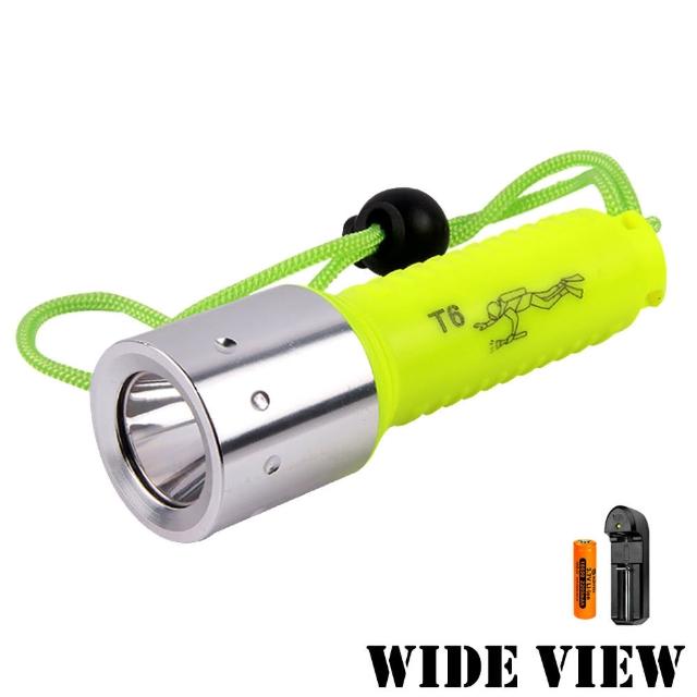 【WIDE VIEW】螢光T6潛水手電筒組(附電池+充電器NZL-WT6-AP)