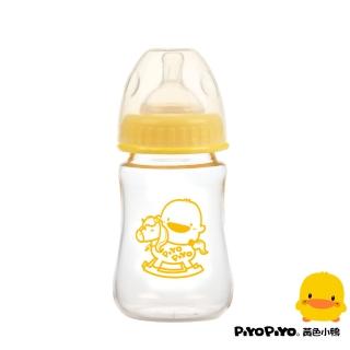 【Piyo Piyo 黃色小鴨】媽咪乳感厚質玻璃寬口奶瓶(210ml 一體成形 人體工學)