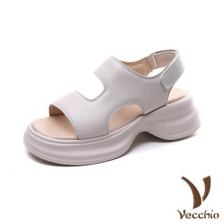 【Vecchio】真皮涼鞋 厚底涼鞋/真皮頭層牛皮百搭幾何流線輕量厚底涼鞋(米)