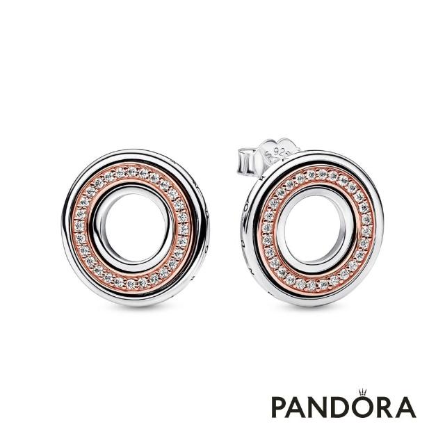 【Pandora 官方直營】Pandora Signature Logo & Pave 雙色金屬針式耳環