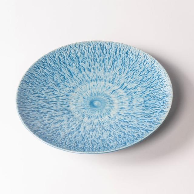 【上作美器】日本美濃燒-大圓盤湖水藍色(西餐盤、餐具、餐盤、碗盤、盤子)