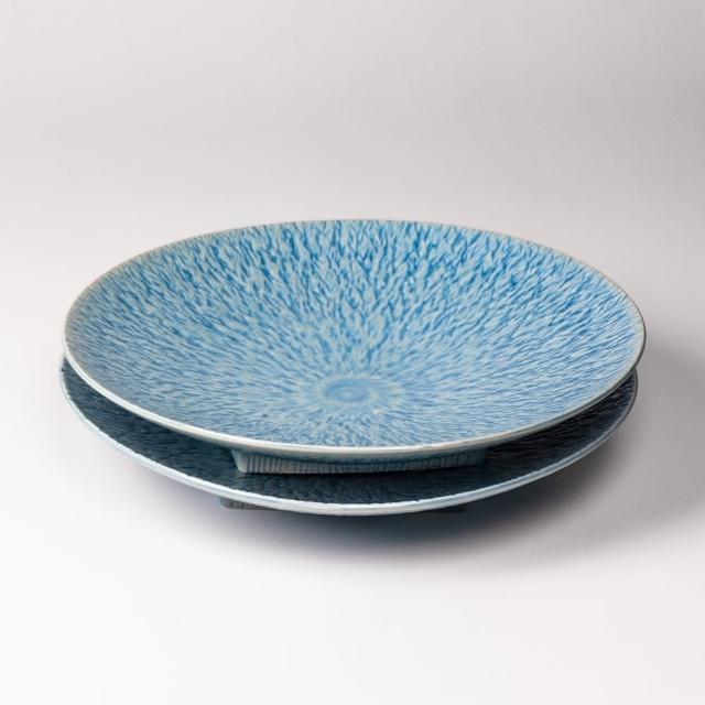 【上作美器】日本美濃燒大圓盤22cm湖水藍色Ｘ兩入組(西餐盤、餐具、餐盤、碗盤、盤子)