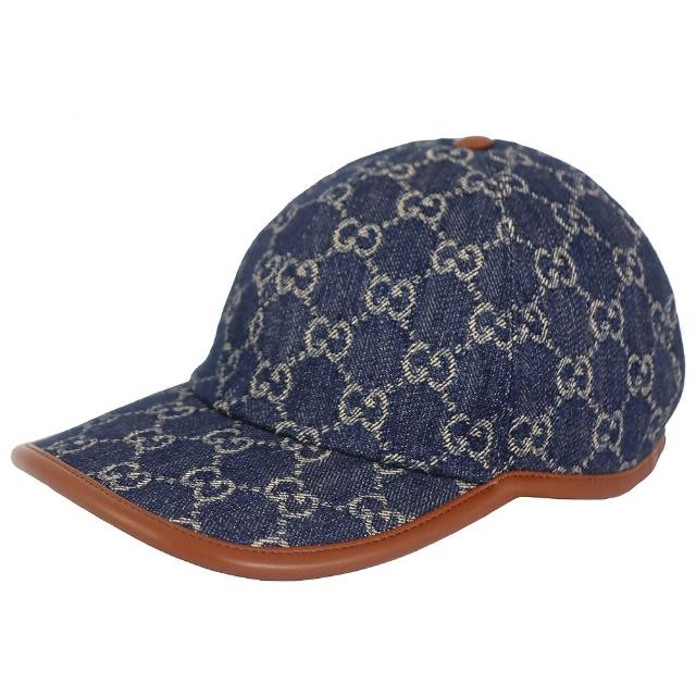 【GUCCI 古馳】雙G丹寧布棒球帽(藍色/M)