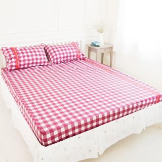 【奶油獅】雙人特大7尺床包三件組-台灣製造100%精梳純棉(格紋系列-紅)