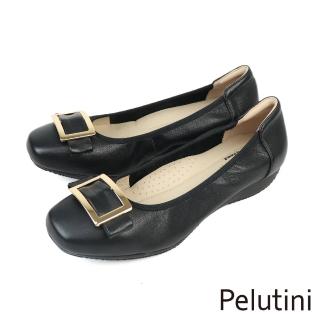 【Pelutini】方形配飾包頭平底鞋 黑色(331013W-BL)
