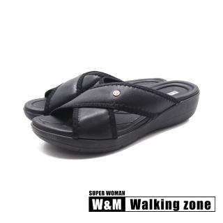【WALKING ZONE】女 交叉舒適帶厚底拖鞋 女鞋(黑)