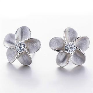 【I.Dear Jewelry】愛麗絲-幸福五花瓣花朵鑲鑽造型銀耳針耳還(愛麗絲)