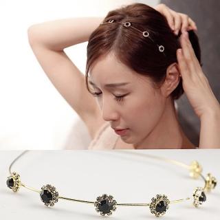 【89 zone】韓式時尚甜美水鑽太陽花朵 髮飾 頭飾 飾品 細髮箍 髮箍 1 入(金色)