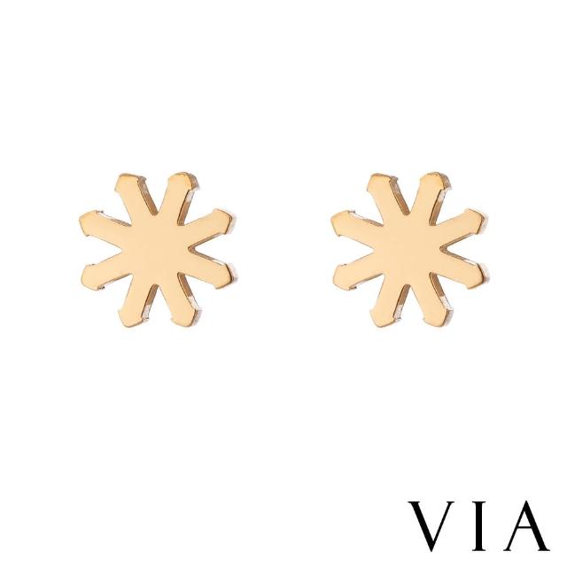 【VIA】白鋼耳釘 米字耳釘/植物系列 米字小花造型白鋼耳釘(金色)
