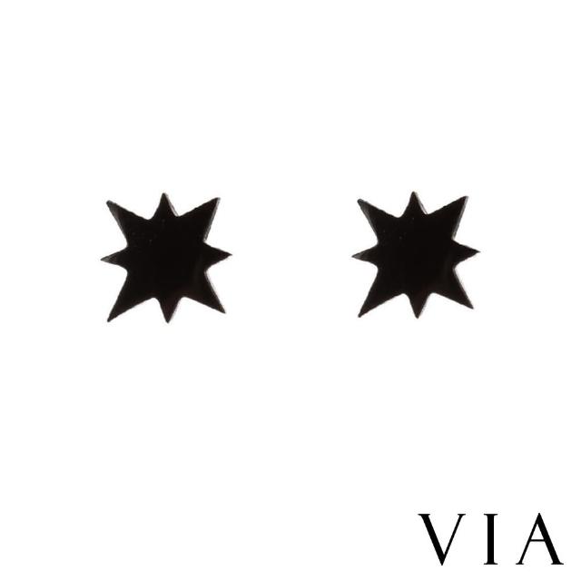 【VIA】白鋼耳釘 光芒耳釘/星空系列 閃亮光芒造型白鋼耳釘(黑色)