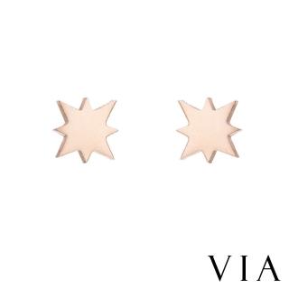 【VIA】白鋼耳釘 光芒耳釘/星空系列 閃亮光芒造型白鋼耳釘(玫瑰金色)