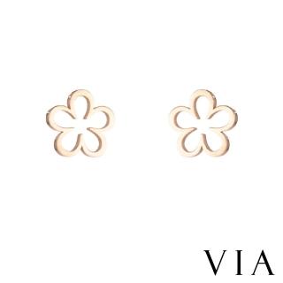 【VIA】白鋼耳釘 縷空耳釘/植物系列 縷空線條花朵造型白鋼耳釘(玫瑰金色)