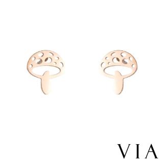 【VIA】白鋼耳釘 蘑菇耳釘/植物系列 可愛小蘑菇造型白鋼耳釘(玫瑰金色)