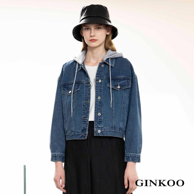 【GINKOO 俊克】可拆式連帽牛仔外套