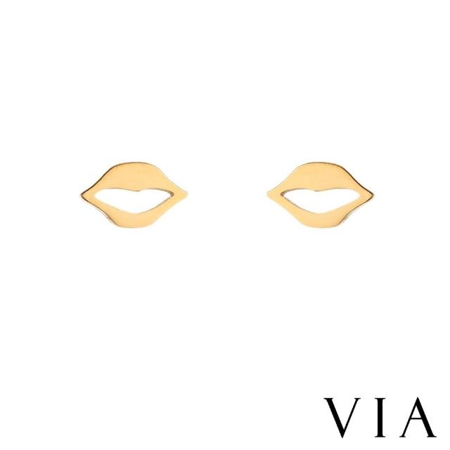 【VIA】白鋼耳釘 嘴唇耳釘/時尚系列 嘴唇造型白鋼耳釘(金色)