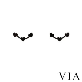【VIA】白鋼耳釘 愛心耳釘/符號系列 迷你愛心串連造型白鋼耳釘(黑色)