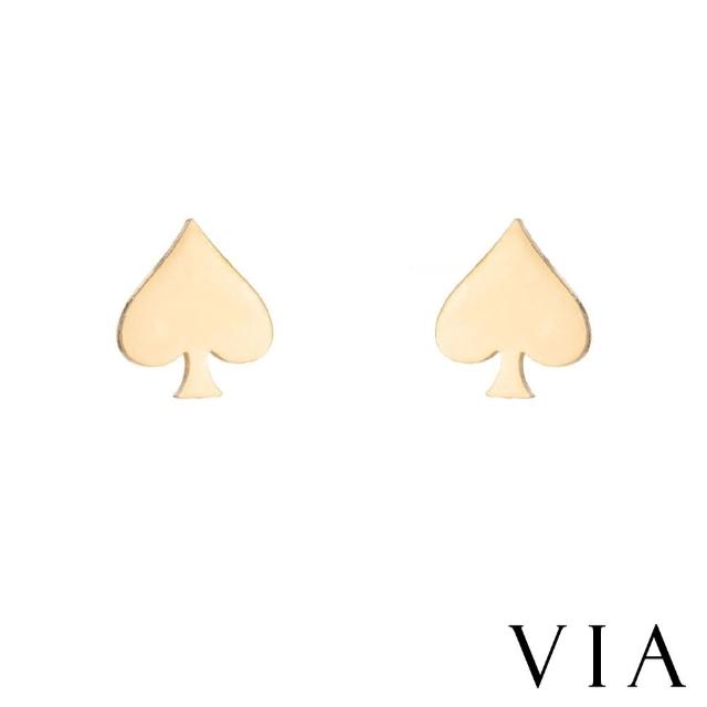 【VIA】白鋼耳釘 黑桃耳釘/符號系列 黑桃造型白鋼耳釘(金色)