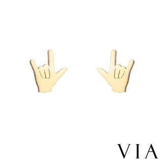 【VIA】白鋼耳釘 符號耳釘/符號系列 潮流手勢造型白鋼耳釘(金色)