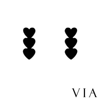 【VIA】白鋼耳釘 愛心耳釘/符號系列 愛心串串造型白鋼耳釘(黑色)